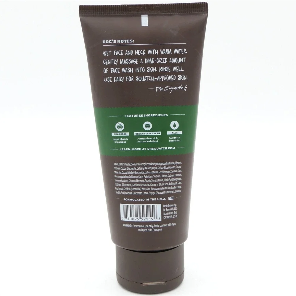 Dr. Squatch Men's Natural Face Wash Pine Tar 4 oz w/ Charcoal, Green Coffee Bean